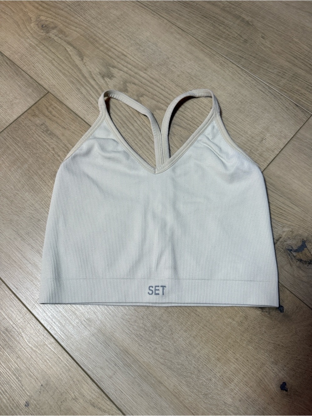 SET Active Cream Ribbed V-Neck Crop Top